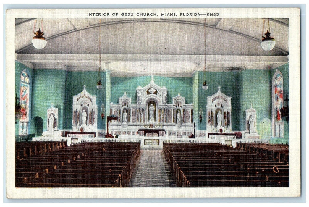 1938 Interior Gesu Church Second Street Northeastern Miami Florida FL Postcard