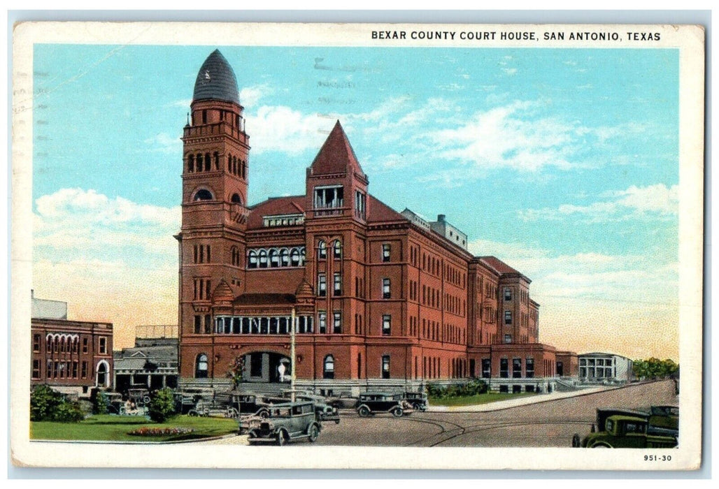 1949 Bexar County Court House Classic Cars San Antonio Texas TX Antique Postcard