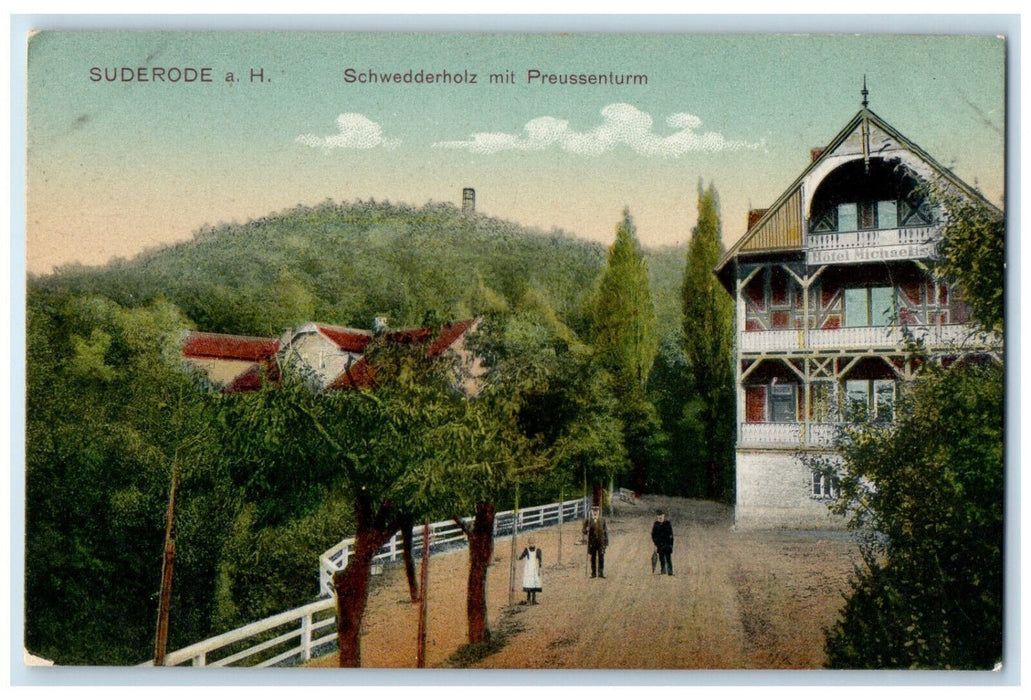 c1910 Schwedderholz With Prussian Tower Bad Suderode Germany Postcard