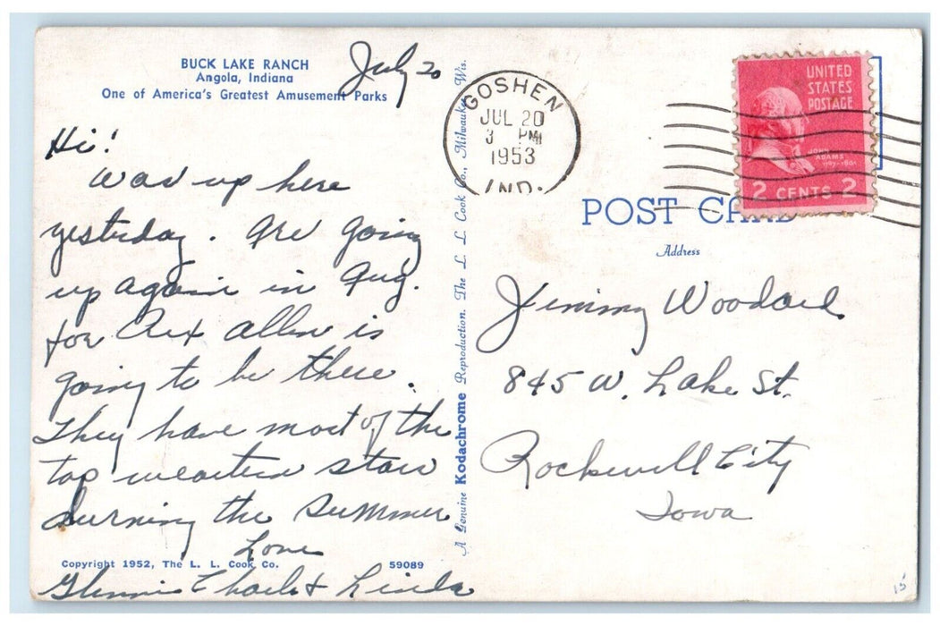 1953 Buck Lake Ranch Angola Goshen Indiana IN Posted Vintage Postcard