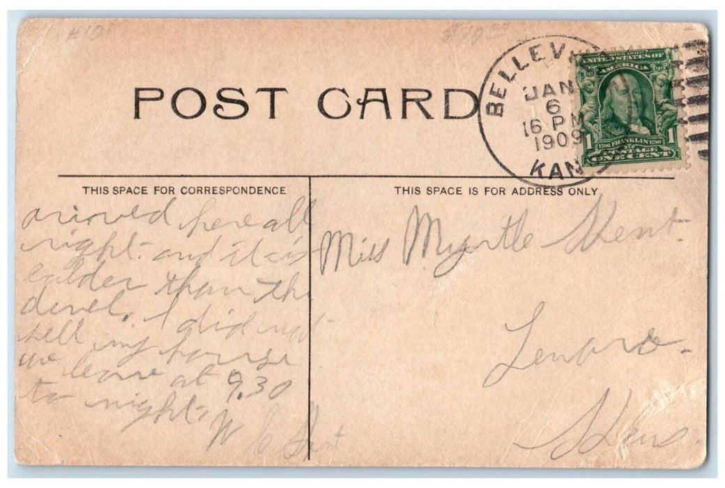 1909 Bird's Eye View Court House Building Trees Park Belleville Kansas Postcard