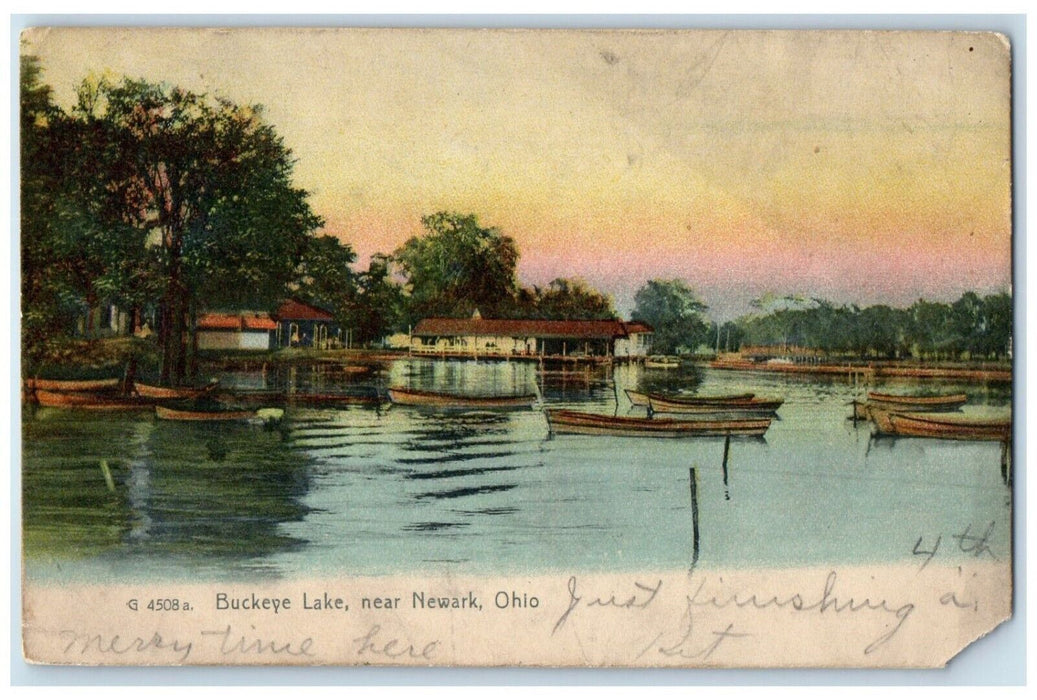 1908 View Of Buckeye Lake Near Newark Ohio OH, Boats Rotograph Antique Postcard