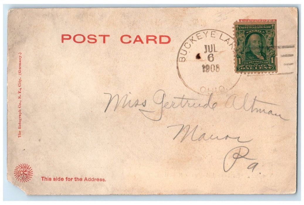 1908 View Of Buckeye Lake Near Newark Ohio OH, Boats Rotograph Antique Postcard