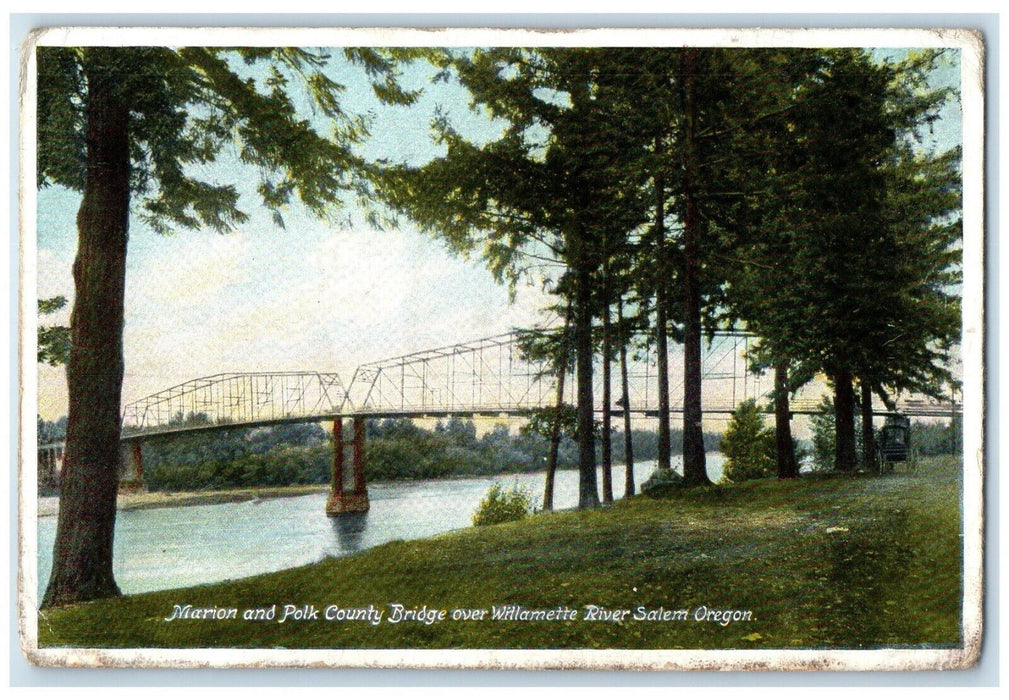 c1910 Marion Polk County Bridge Willamette River Salem Oregon Unposted Postcard