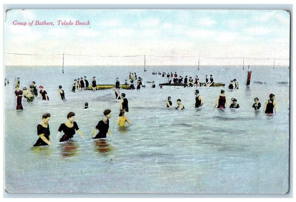 1910 Group Bathers Toledo Beach Toledo Ohio OH Vintage Antique Unposted Postcard