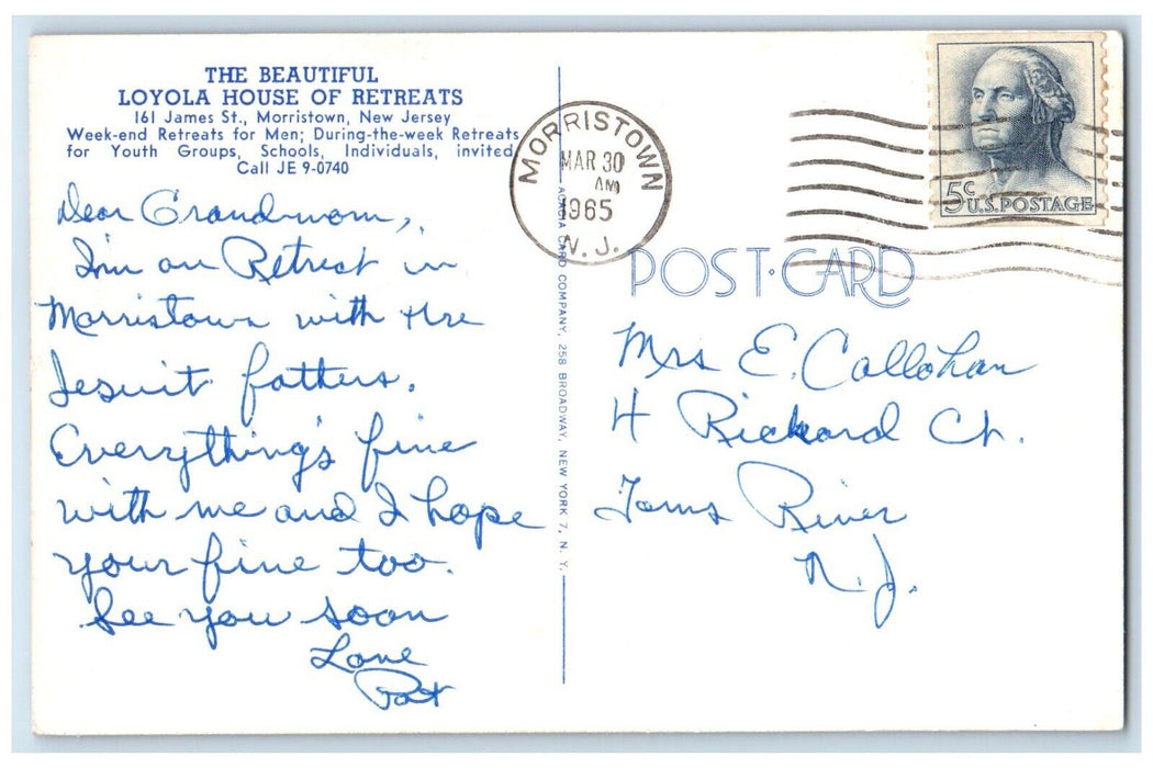 1965 Beautiful Loyola House Retreats James St. Morristown New Jersey NJ Postcard