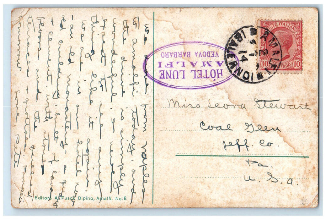 1914 Villa Hotel Cappuccini Convento Amalfi Italy Posted Antique Postcard