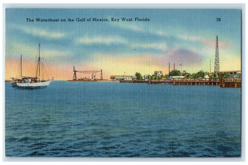 c1940's The Waterfront On The Gulf Of Mexico Boat Key West Florida FL Postcard