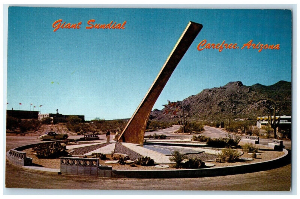 c1950s View Of Giant Sundial Carefree Arizona AZ, Cars Unposted Vintage Postcard