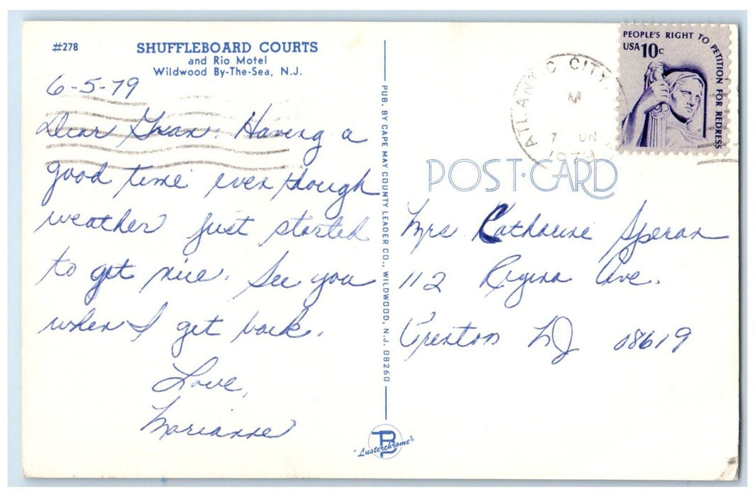 1979 Shuffleboard Courts Rio Motel Wildwood Sea New Jersey NJ Vintage Postcard