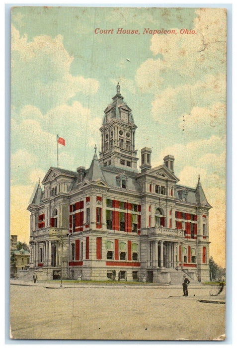c1910's Court House Building Street View Napoleon Ohio OH Antique Postcard