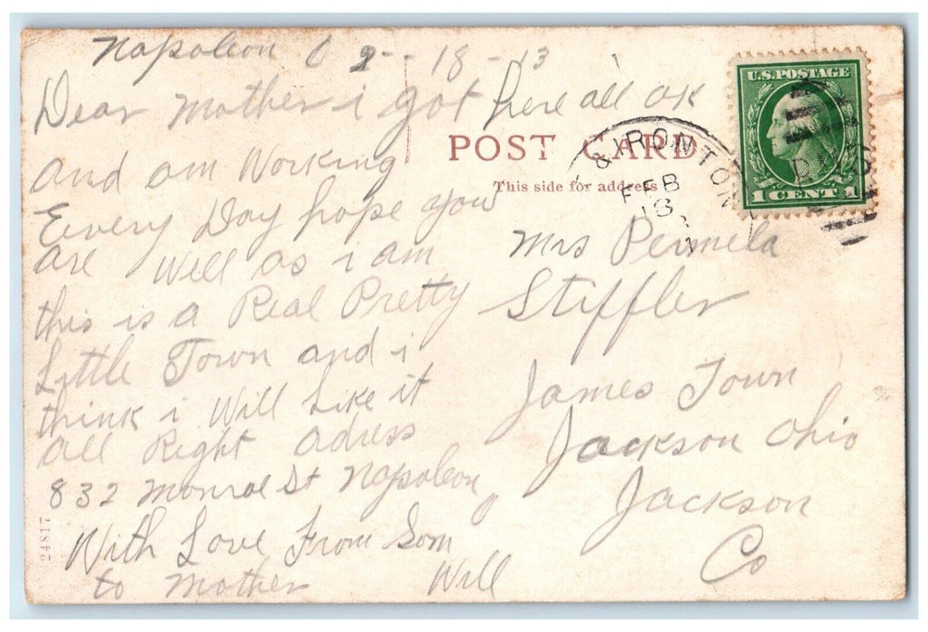 c1910's Court House Building Street View Napoleon Ohio OH Antique Postcard