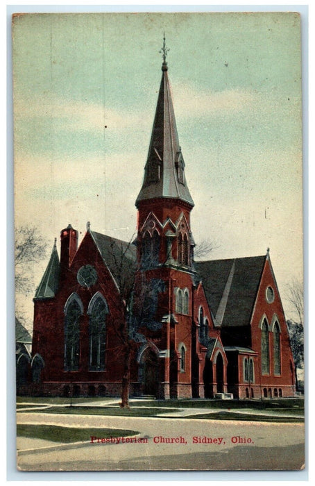 1910 Presbyterian Church Street View Sidney Ohio OH Posted Antique Postcard