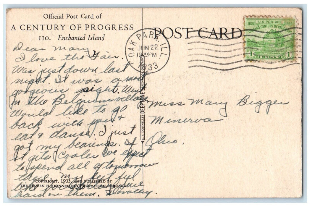 1933 Enchanted Island A Century Of Progress Oak Park Illinois IL Posted Postcard