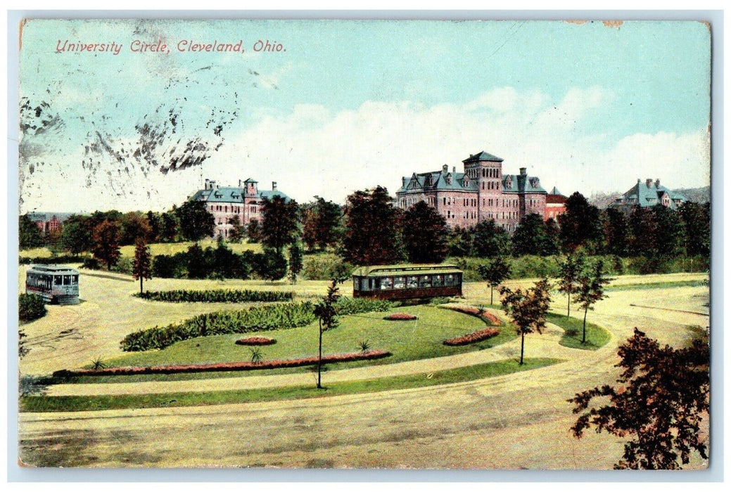 1909 View Of University Circle Cleveland Ohio OH, Trolley Antique RPO Postcard