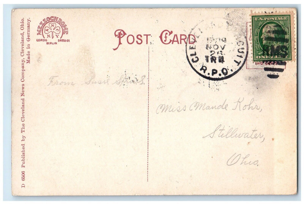 1909 View Of University Circle Cleveland Ohio OH, Trolley Antique RPO Postcard