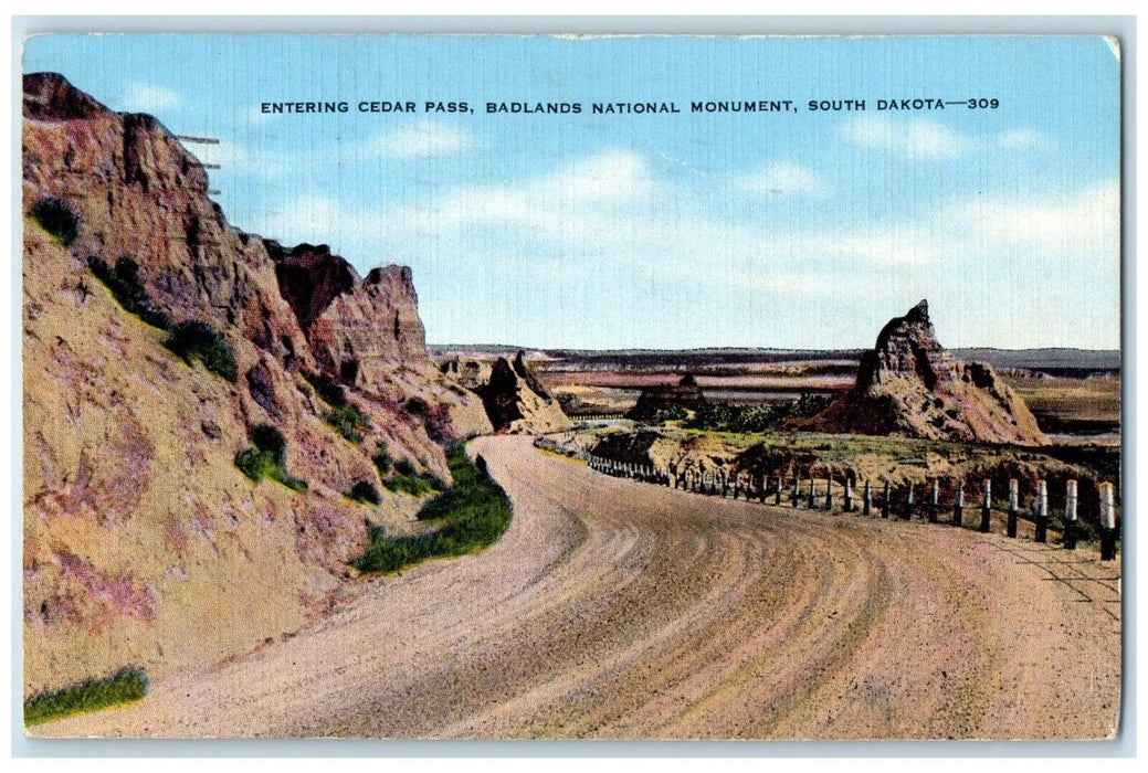 1946 Entering Cedar Pass Badlands National Monument South Dakota SD Postcard