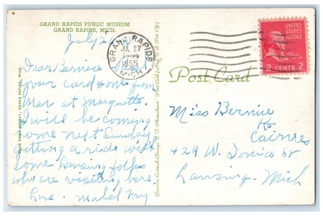 1955 Grand Rapids Public Museum Grand Rapids Michigan MI Posted Vintage Postcard