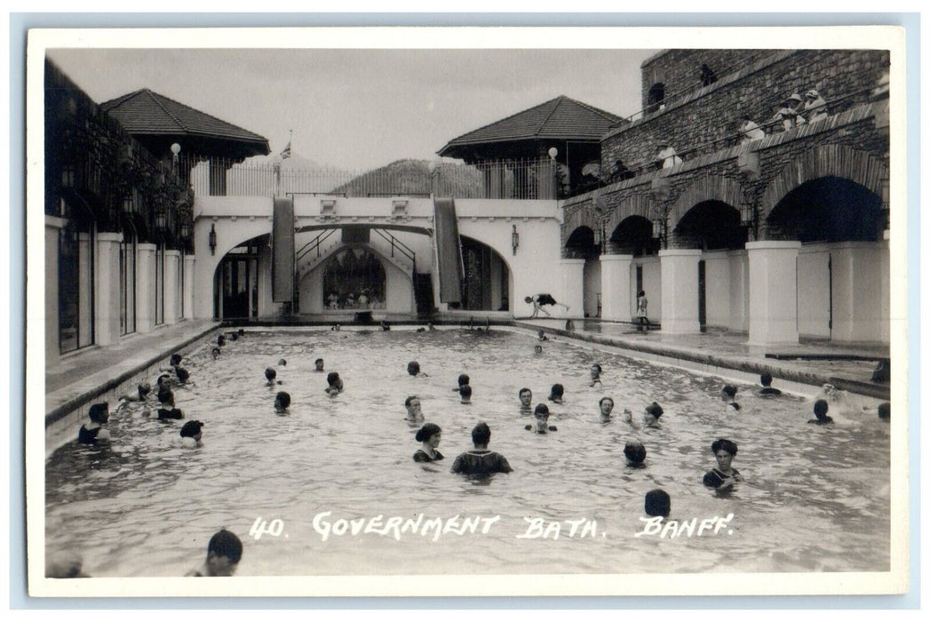 c1930's View Of Government Bath Banff Canada, Pool RPPC Photo Vintage Postcard