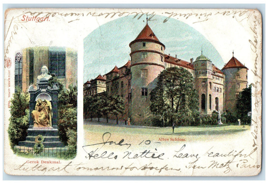 c1905 Altes Lock Gerok Monument Stuttgart Baden-Württemberg Germany Postcard