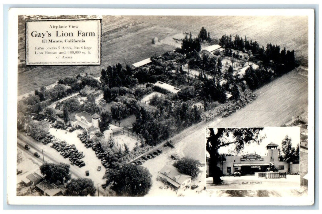 c1940's Airplane View Gay's Lion El Monte California CA RPPC Photo Postcard