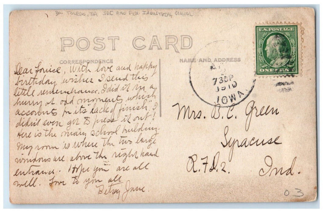 1910 Sac And Fox Industrial School Building Toledo Iowa IA RPPC Photo Postcard