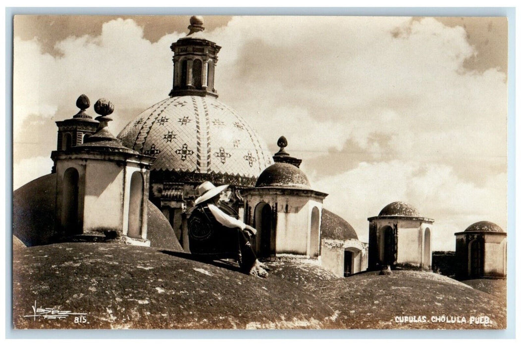 c1910's View Of Cupulas Cholula Pueblo Mexico RPPC Photo Antique Postcard