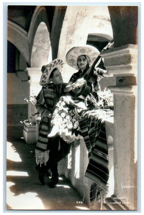 c1910's Claro De Luna Mexico, Mexican Hat Playing Banjo RPPC Photo Postcard