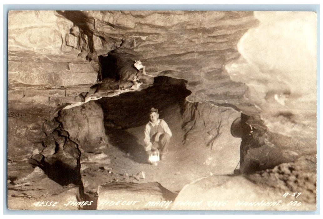 Jesse James Hideout Mary Twain Cave Hannibal Missouri MO RPPC Photo Postcard