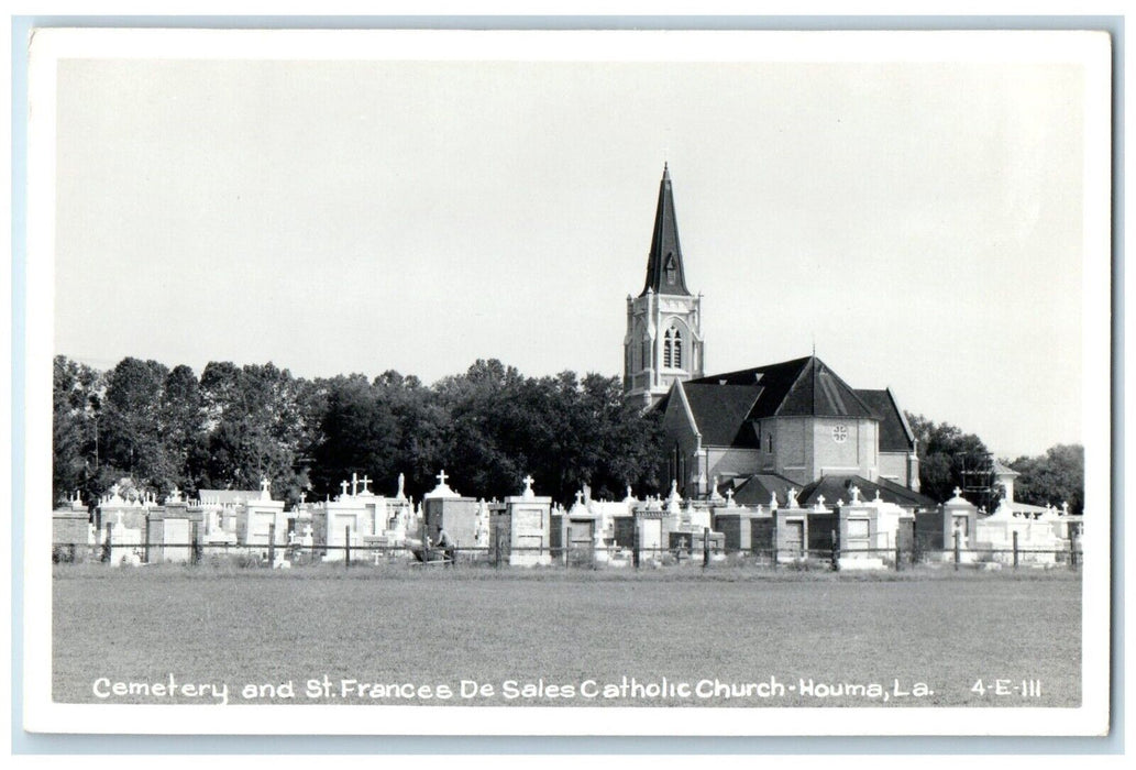 Cemetery And St. Frances De Sales Catholic Chruch Houma LA RPPC Photo Postcard