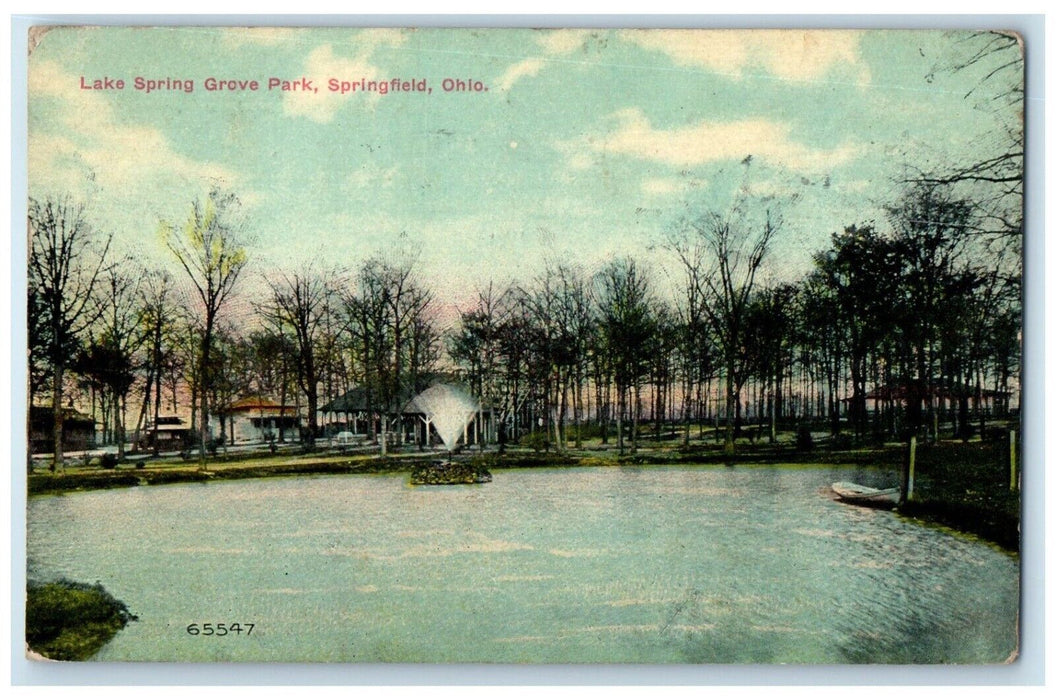 1912 Lake Spring Grove Park Fountain River Lake Pond Springfield Ohio Postcard