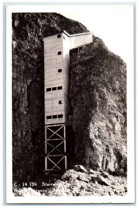 c1940's North Entrance Sea Lion Cave Stairway Oregon OR RPPC Photo Postcard