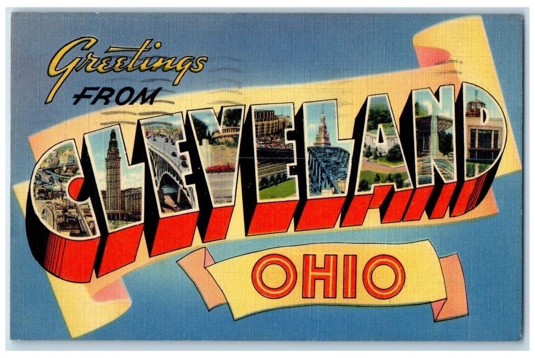 1944 Greetings From Multiview Big Letter Cleveland Ohio Vintage Antique Postcard