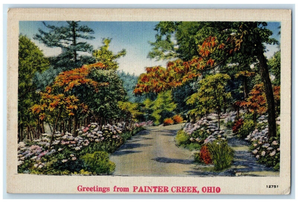 1945 Greetings From Flower Trees Road Street Painter Creek Ohio Vintage Postcard