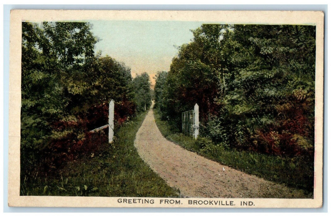 c1910 Entrance Road Trees Greeting From Brookville Indiana IN Unposted Postcard