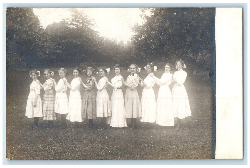 c1910's Girl Nurse Students At The Campus Trees RPPC Photo Antique Postcard