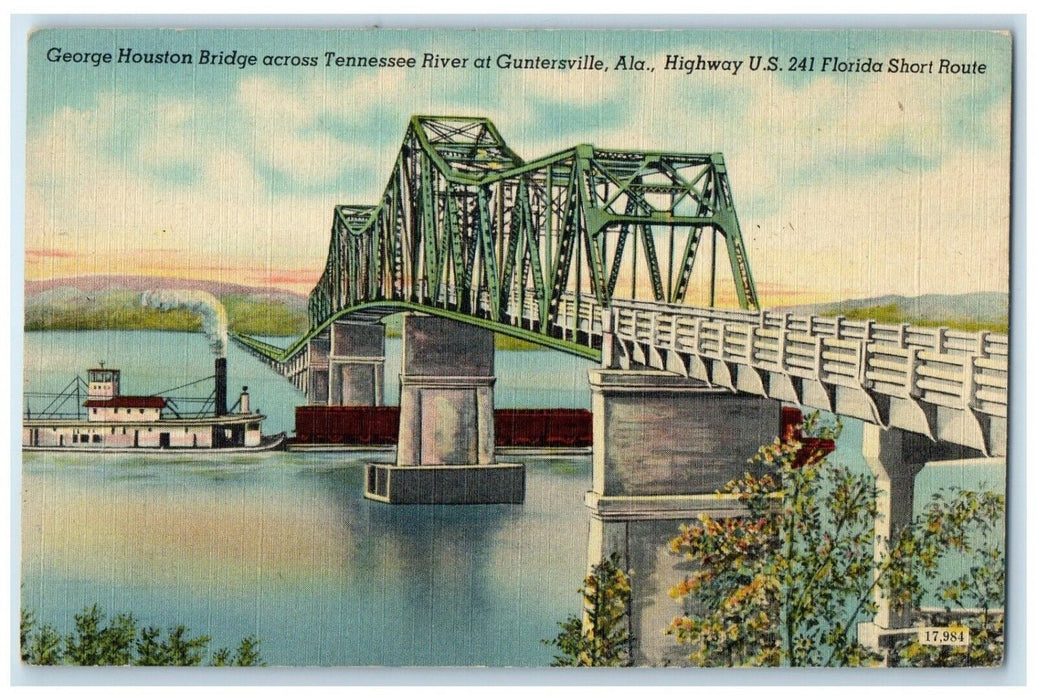 c1940 George Houston Bridge Tennessee River Route Guntersville Alabama Postcard