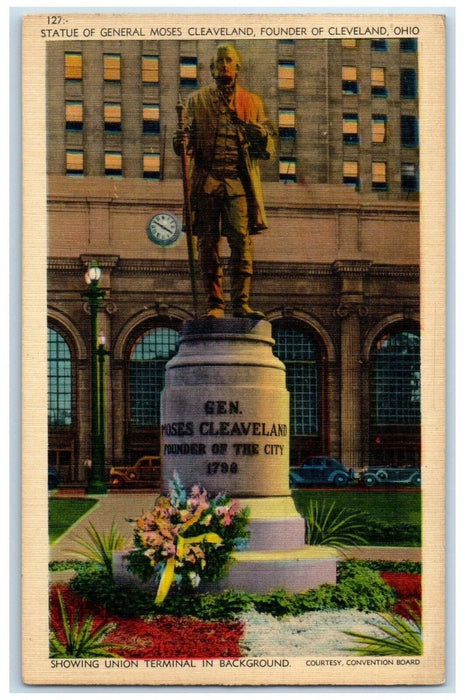 1941 Statue General Moses Cleveland Founder Terminal Cleveland Ohio OH Postcard
