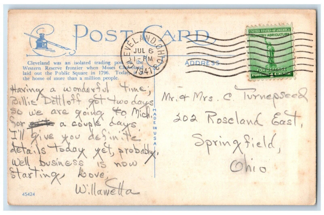 1941 Statue General Moses Cleveland Founder Terminal Cleveland Ohio OH Postcard
