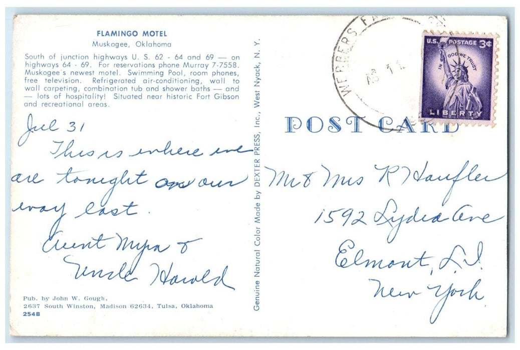 1931 Flamingo Hotel Cars Roadside View Muskogee Oklahoma OK Vintage Postcard