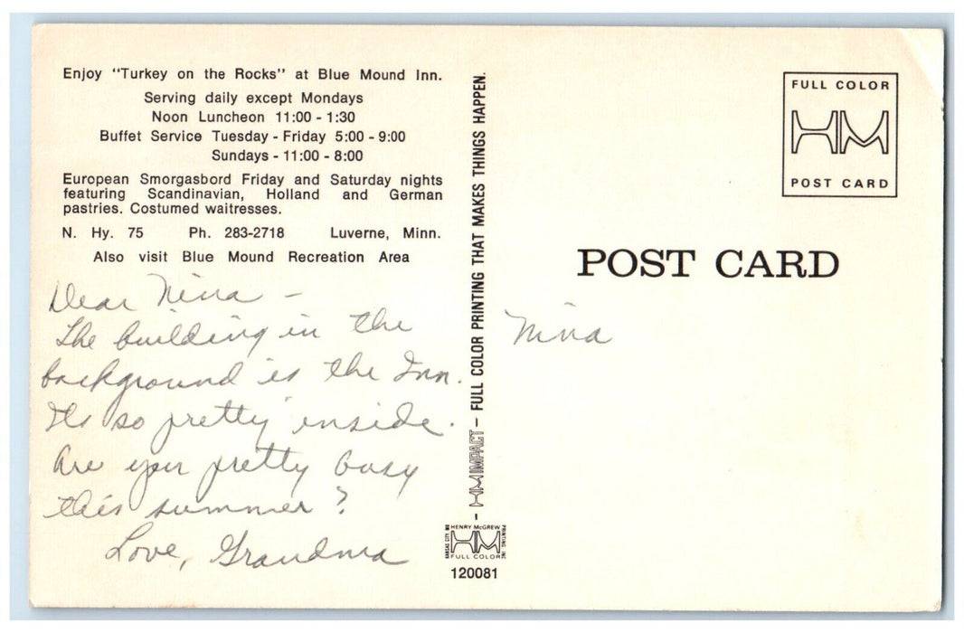 c1950's Turkey On The Rocks At Blue Mound Inn Luverne Minnesota MN Postcard