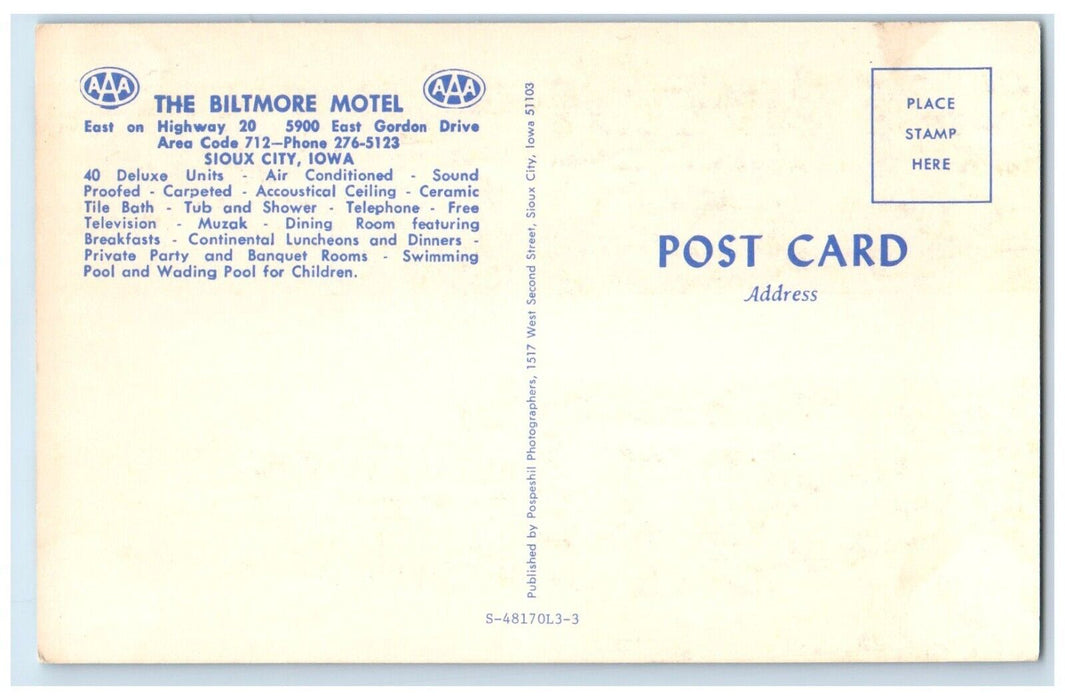 c1950's Biltmore Motel And Dining Room Sioux City Iowa IA Multiview Postcard