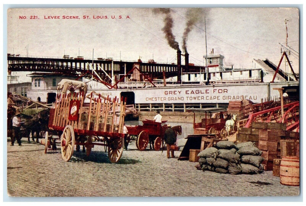 1907 Levee Scene Grey Eagle Chester Grand Tower St. Louis Missouri USA Postcard