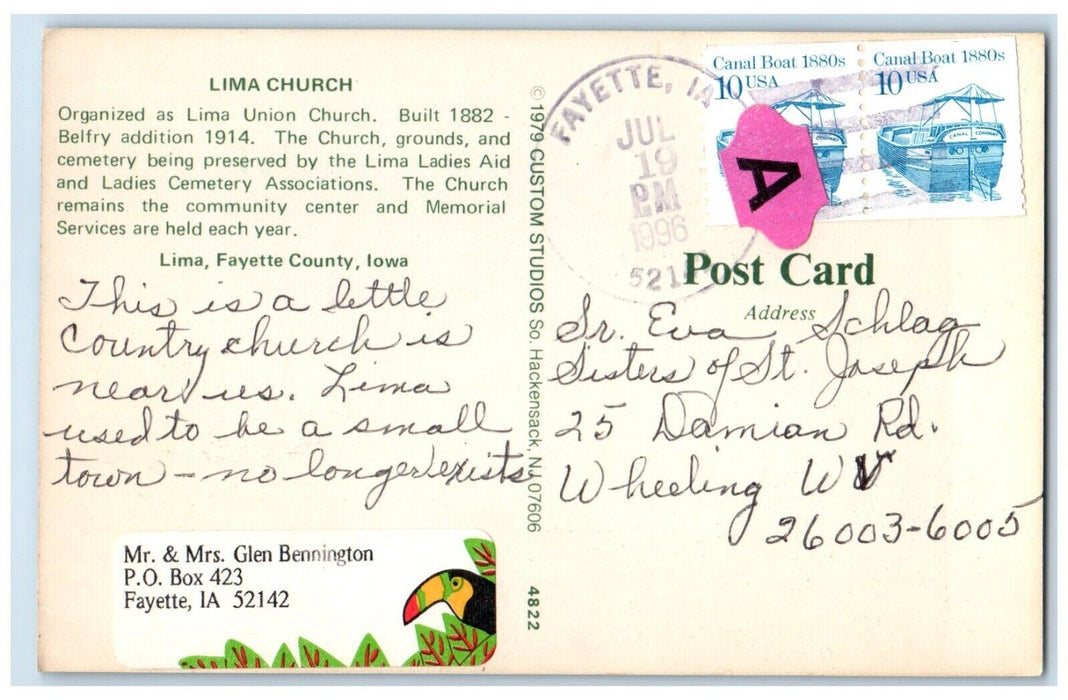 1996 Exterior View Lima Church Building Lima Fayette County Iowa Posted Postcard