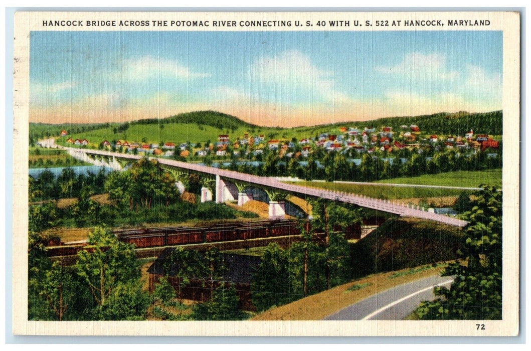 1942 Hancock Bridge Potomac River Connecting Hancock Maryland Vintage Postcard