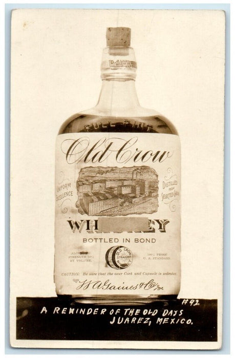 1932 Old Crow Whisky Prohibition Alcohol Juarez Mexico  RPPC Photo Postcard