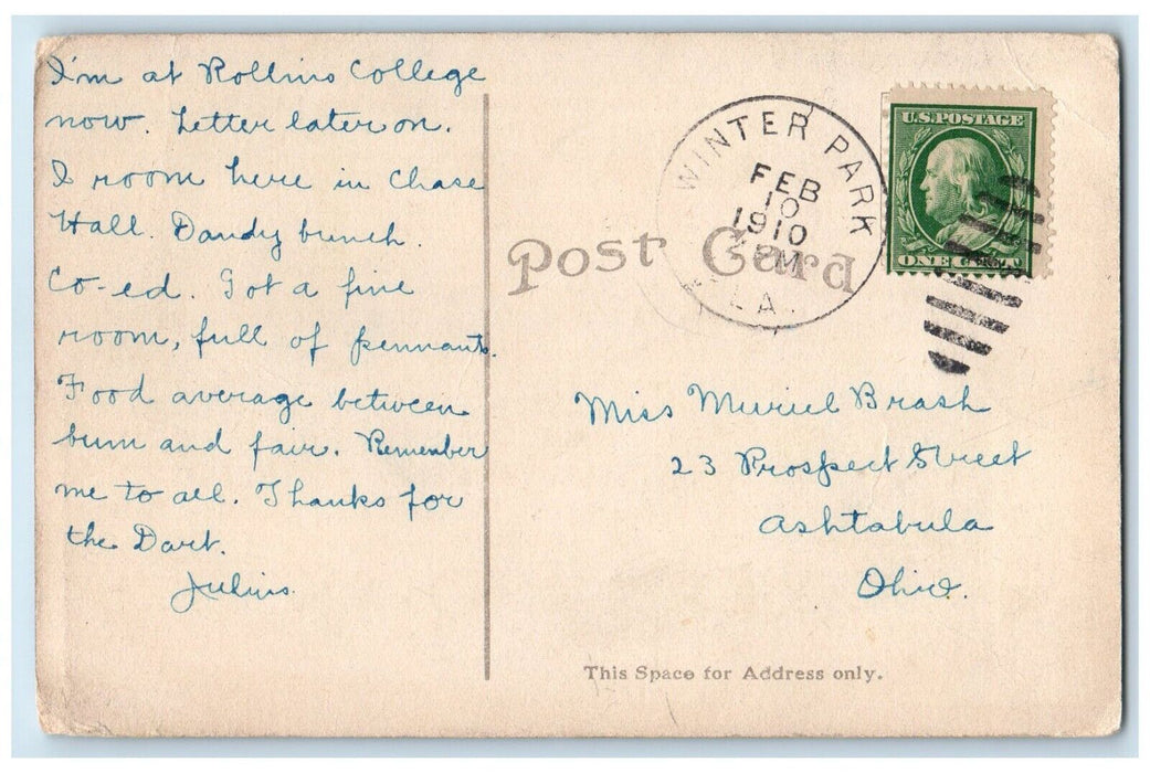 1910 Chase Hall Rollins College Exterior Building Winter Park Florida Postcard