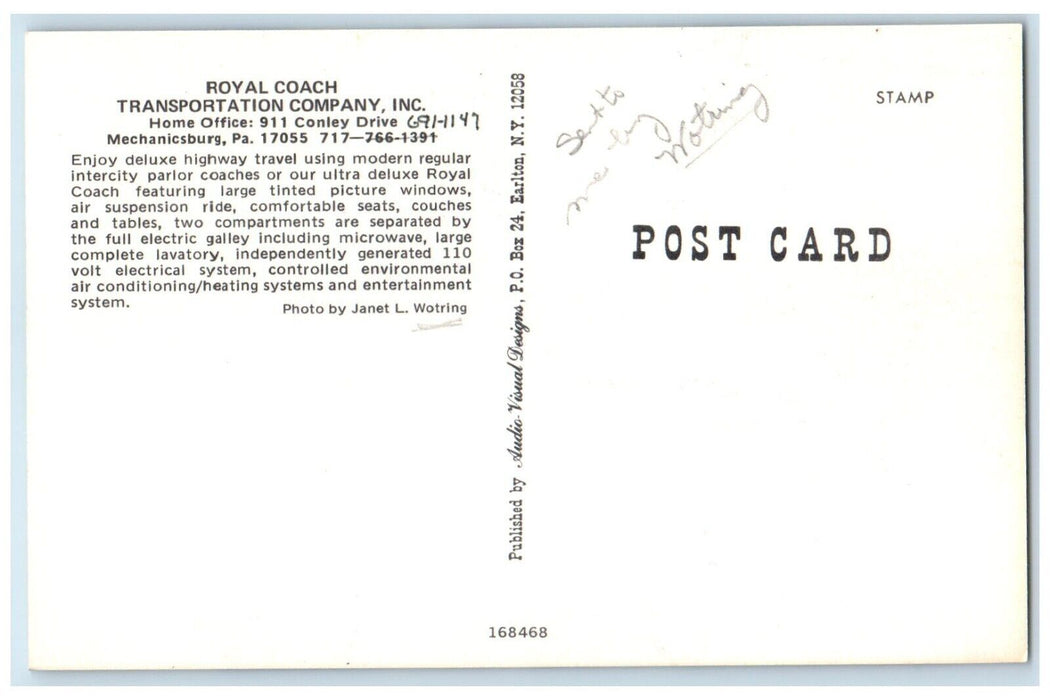 c1960 Royal Coach Transportation Company Inc Mechanicsburg Pennsylvania Postcard