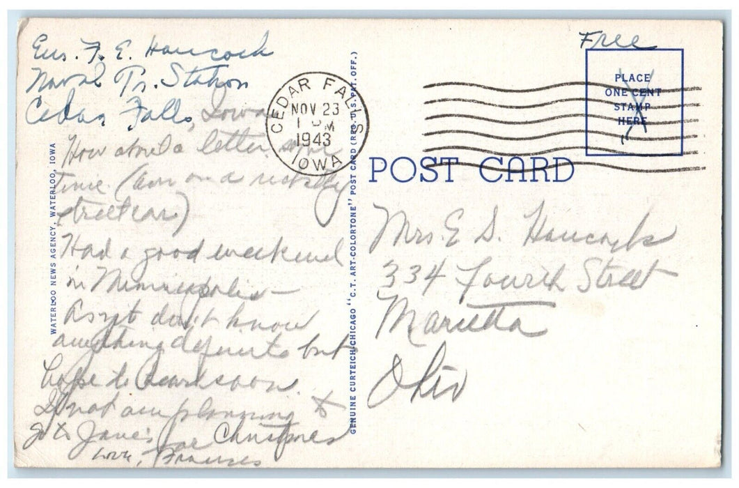 1943 Bartlett Hall ISTC Exterior Building USNTS Waves Cedar Falls Iowa Postcard