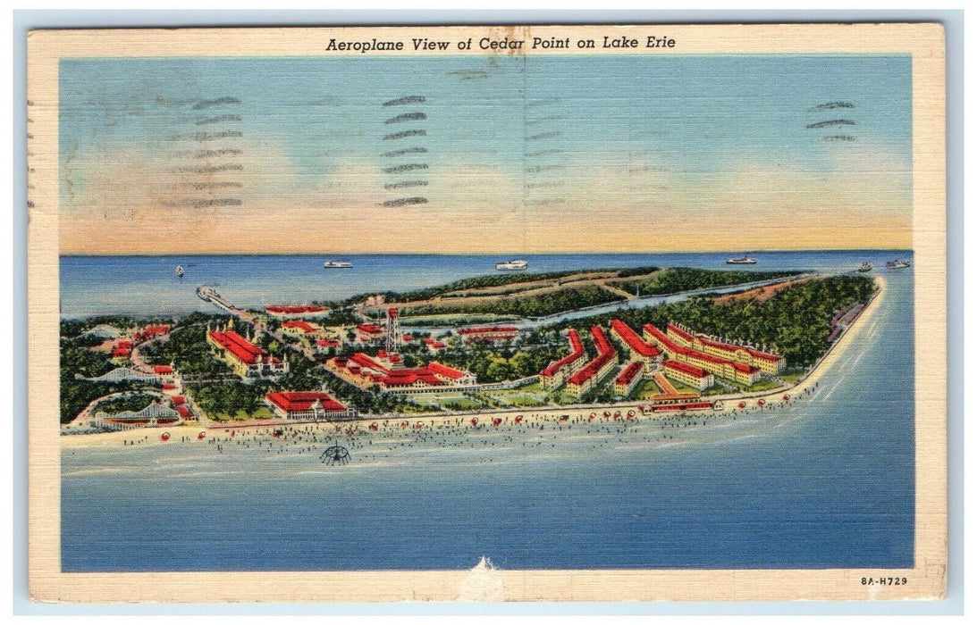 1942 Aeroplane View Cedar Point Lake Erie Sandusky Ohio Vintage Antique Postcard